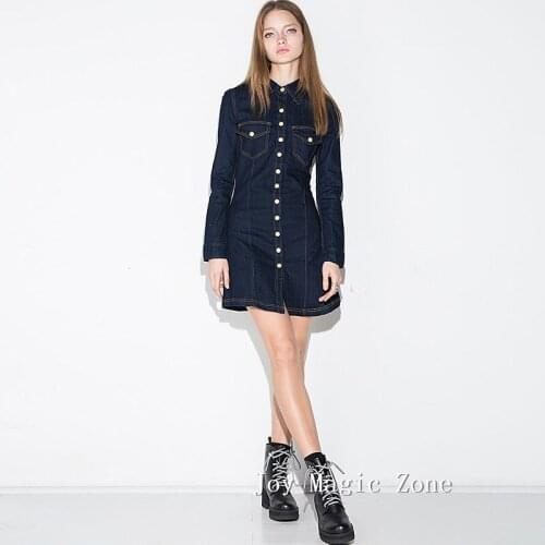Yomrzl L651 new arrival spring and autumn womens dresses vintage slim long sleeve dress blue short dress