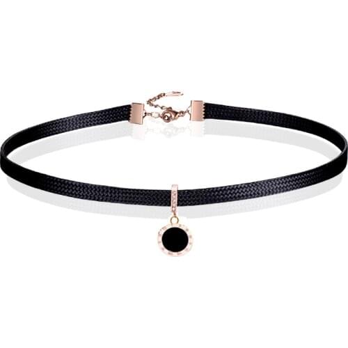 YUN RUO New Arrival Rose Gold Color Fashion Round Roman Leather Chokers Necklace Titanium Steel Jewelry Woman Gift Never Fade