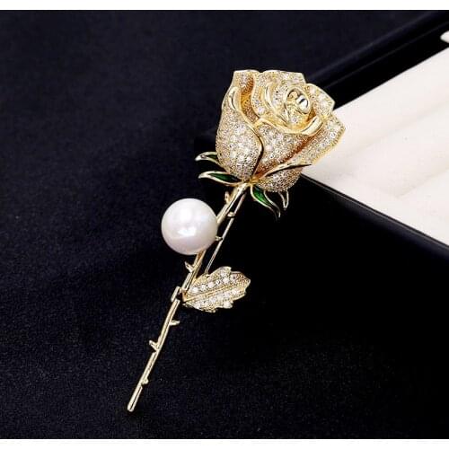 Fashion AAA Cubic Zircon Rose Pin Brooches for Women Luxury Rhinestome Brooch Denim Hat Badage Pins Collar Jewelry Accessory