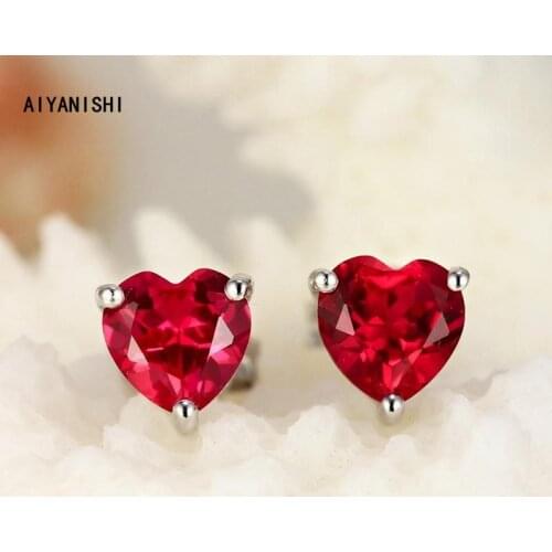 AIYANISHI 925 Sterling Silver Love Heart Earring Luxury Female Red Stud Earrings For Women Jewelry Wedding Party Gifts