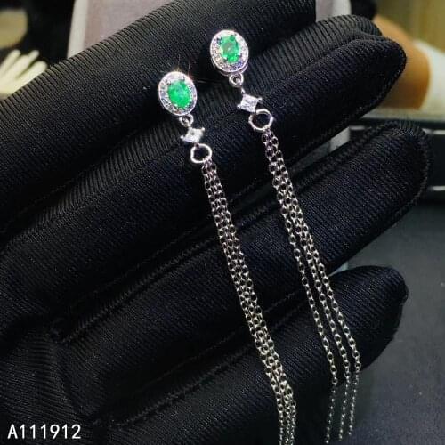 KJJEAXCMY fine jewelry natural Emerald 925 sterling silver women gemstone earrings support test trendy