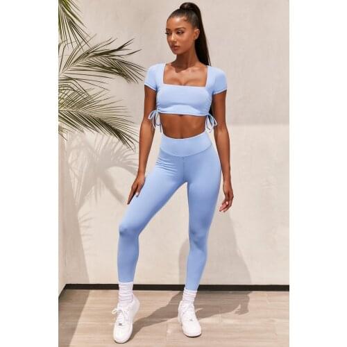 2021 Yoga Suit Womens Wear New Autumn And Spring Rope Short Sleeve Trousers Fitness Yoga Suit Womens Sport Wear