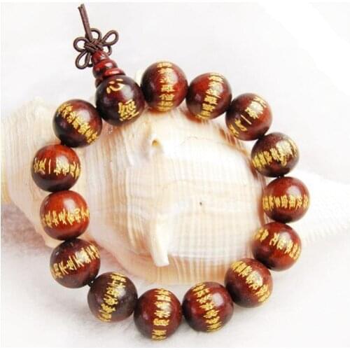 Natural red sandalwood, carved pagan Pooh, multi Heart Sutra beads bracelet, wooden ornaments