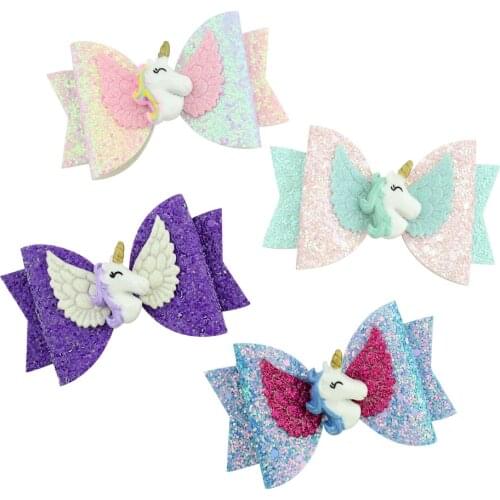 1Pcs 3.5'' Hair Accessories Hair Bows for Girls Shiny Glitter Hair Clips Cute Unicorn Hairpins Kids Princess Hair Accessory 990