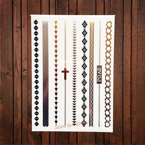 1PC Sexy Beauty Henna Gold Bracelet Designs Removable Mehndi Tattoo Stickers AYH-031 Women Chains Jewel Paste Heart Sleeve Tatoo