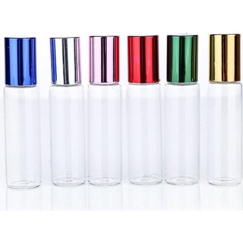 120 x 10ml Standard Clear Glass Roll On Bottle with Colorful Lid Glass Ball Roller Essential Oil Jar Wholesale