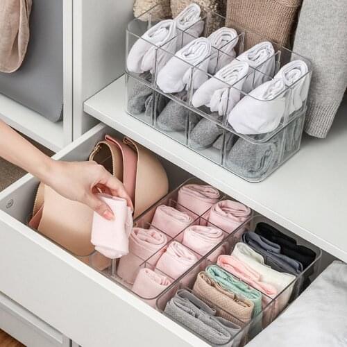 4/8 Compartments Socks Underwear Bra Storage Box Household Stackable Drawer Closet Organizer Boxes For Underwear Socks