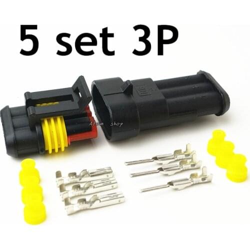 5 sets Kit 3 Pin Way Waterproof Electrical Wire automotive Connector Plug for car