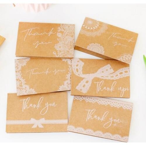 6 Sets of Lace Kraft Design Thank you Cards with Envelopes and Stickers Folding Cards Blank Inside Greeting Cards