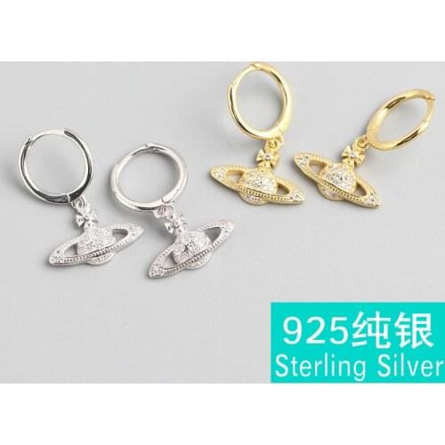 925 Sterling Silver Saturn Moons Round Drop Earring For Women Lnlaid Zircon Cross Fashion Luxury Accessories Earrings 2021 New