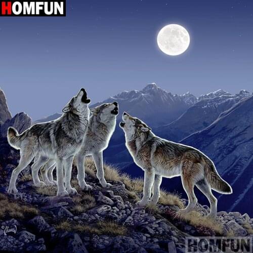 HOMFUN Full Square/Round Drill 5D DIY Diamond Painting "Animal Wolf" 3D Embroidery Cross Stitch 5D Home Decor A14467