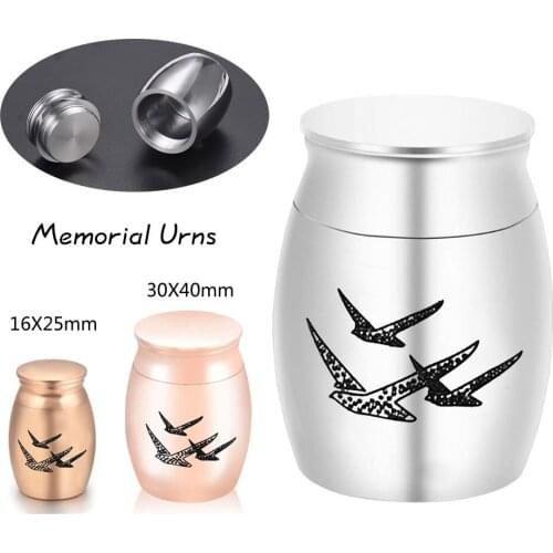 Three Birds Engraved Aluminum 5 Colors Small Memorial Casket Jewelry Funeral Mini Cremation Urn for Human/Pet Ashes