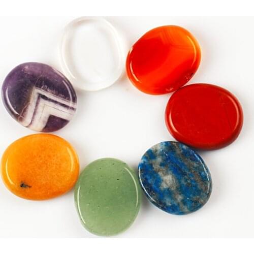 Assorted 7pieces/lot Palm stone Natural Plam Clear Crystal Reiki Green aventurine Healing Quartz Chakra Free pouch