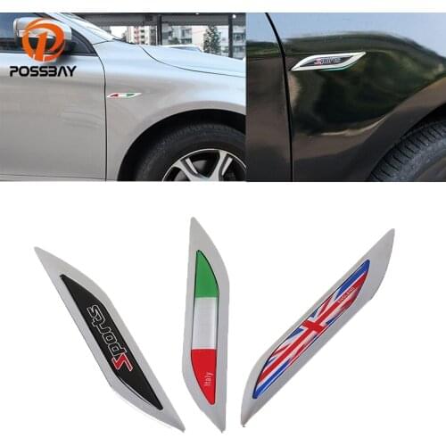 POSSBAY Car Metal England/Italy Flag Side Fender Sports Logo Knife Badges Emblem Car Motorcycle Stickers Body Decoration for VW