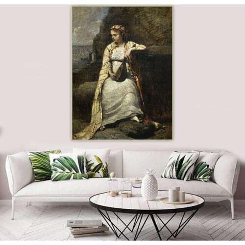 Citon Jean Baptiste Camille Corot《Haydee,Young Woman in Greek Dress》Canvas Oil painting Background Wall Decor Home Decoration