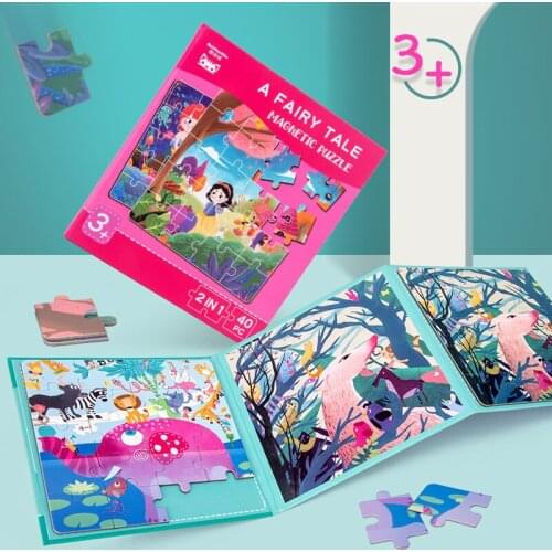 Two In One Childrens Educational Wooden Toys Magnetic Cartoon Animals, Paper Puzzle Fun Parent-Child Interactive Game Toys