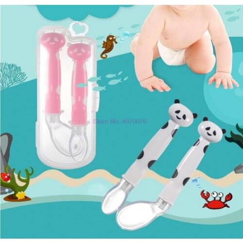 DHL 100set 2pcs/set Cartoon Spoon Suit Baby Silica Gel Soft Head A Soup Spoon Elbow The Group Combine Dress Baby Tableware Boxed