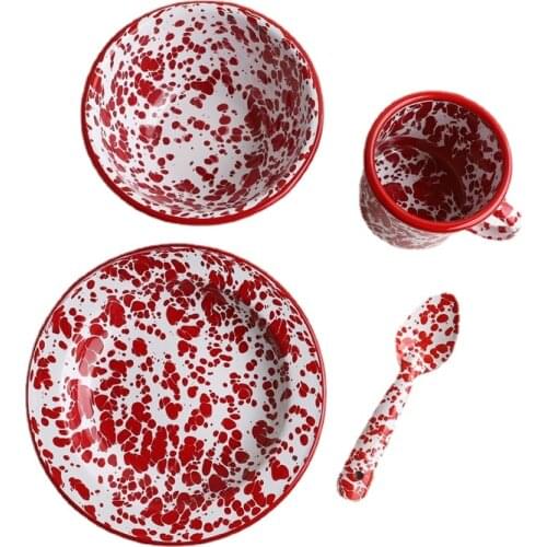 Exported to America Art Enamel Red Splash Ink Grain Salad Yogurt Noodle Bowl Cup Dinner Plate