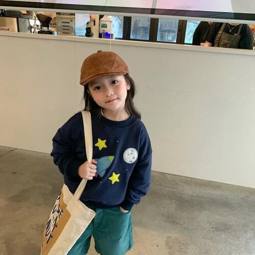 "Secret of the stars" map embroidered lovely star fleece sweater kids clothes COTTON