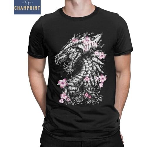 Vintage Dragon With Flowers T-Shirts Men Crewneck Cotton T Shirts Short Sleeve Tees Summer Tops