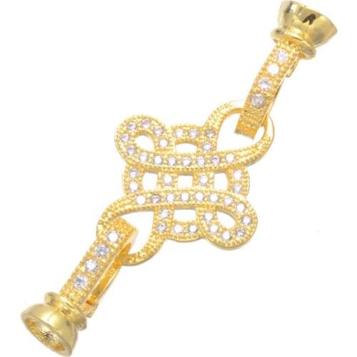 Rhinestone Chinese Knot Double Fold Over Clasps Connectors For DIY Gemstone Pearls Necklace Bracelets beads end caps Components