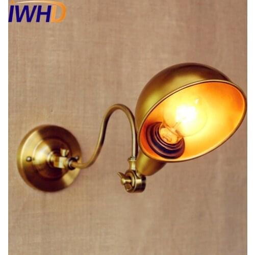 IWHD Gold Copper Retro Vintage Wall Light LED With Long Arm Wall Lamp Loft Style Industrial Sconces Lampara Pared Iron