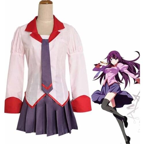 Anime Monogatari Series Senjougahara Hanekawa Kanbaru School Uniform Cosplay Costume Shirt Skirt Halloween Party costume