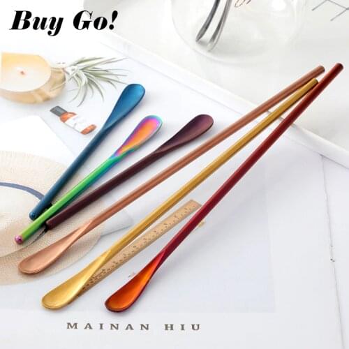 6Pc Stainless Steel Long Handled Coffee Ice Cream Dessert Tea Spoon Colorful 2 Type Stirring Spoons Bar Accessory