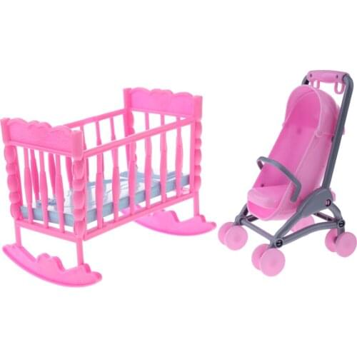 1/6 Scale Miniature Baby Cradle Bed Stroller Model Dollhouse Mini Furniture Decor for Dolls Acc Children Pretend Play Toys