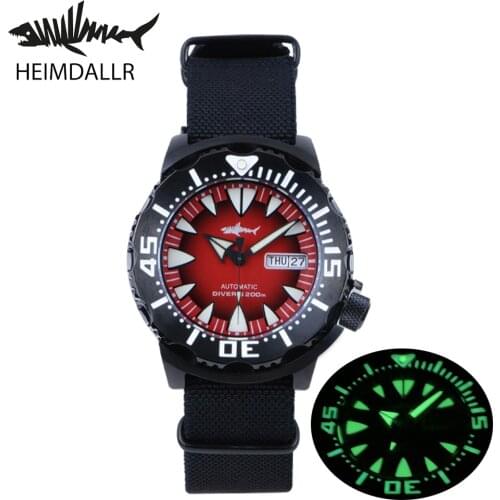 Heimdallr Red Dial Sapphire Crystal Black PVD Coated Luminous 200M Water Resistance Japan NH36 Automatic Movement Mens Watch