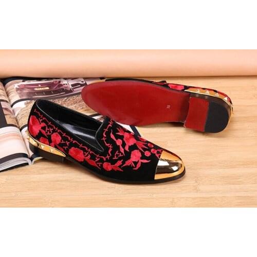New Fashion Gold Top and Handmade printing Gentleman red Bottom Luxury Men Shoes party and wedding Loafers Mens dress Flats