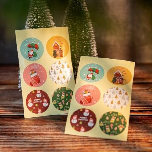 60pcs Christmas Theme Paper Stickers Santa Claus Snowman Deer Gift Sealing Labels DIY Xmas Party Decoration Bakery Sticker