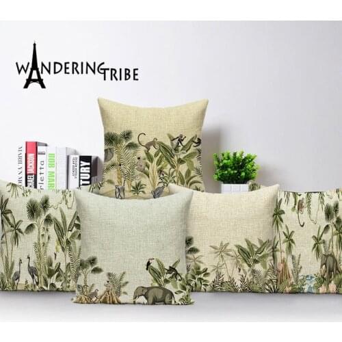 Tropical Plant Pillow Covers Jungle Flamingo Home Decoration Cushions Cover Elephant Linen Pillow Case Sofa Cushion Kissenbezug