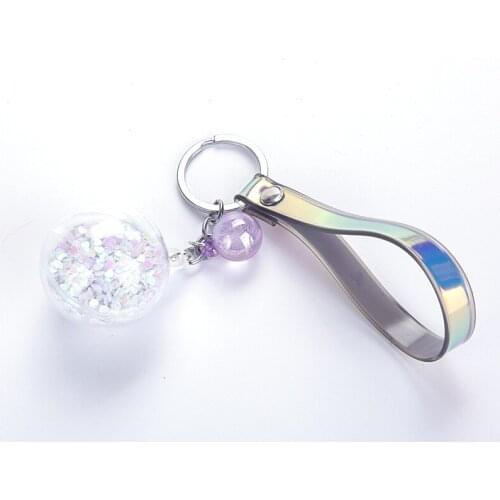 New quicksand sequin keychain pendant eternal flower sequin pendant PU leather cord car keychain jewelry