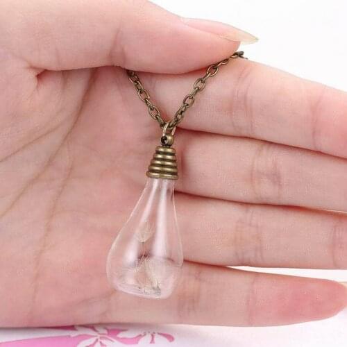 Dandelion Necklace Vintage Bulb Shape Clear Glass Necklace Drop Pendant Necklace Empty Bottle Retro Necklace Jewellery