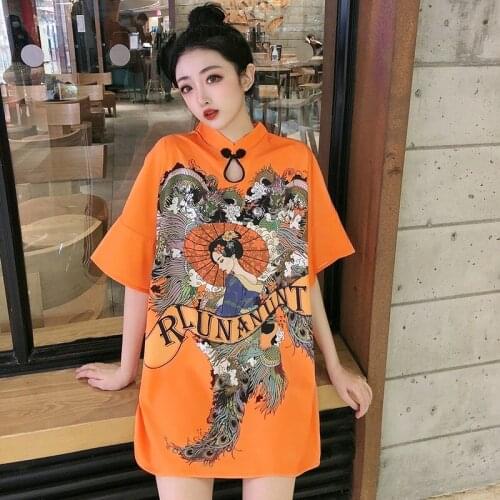 Plus Size Summer Clothes Fashion Trend Modern Cheongsam Dress For Women Short Sleeve Dresses Harajuku Chinese Dress Qipao V1955