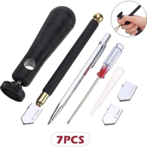 7pcs Professional Oil Feed Glass Cutter Diamond Tip Metal Cutting Antislip Handle Cutting Tool Set +2pcs Cutter Head