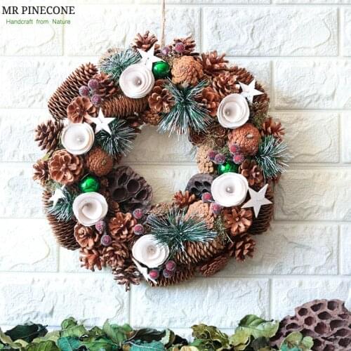 D14" Handmade Christmas Decoration for Home New Year Door Wreaths Xmas Pinecones Spruce Wreath Navidad Christmas Decorations