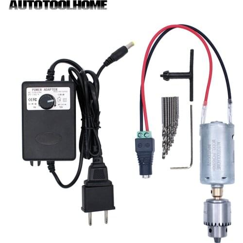 12V Hand Drill DC Motor with 0.3-4mm JT0 Chuck Twist Drill Bits Set Electric Tools fit DIY Soft Metal Wood PCB Press Drilling