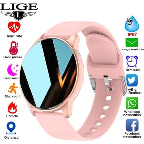 LIGE 2021 New Smart Watch Women Men Heart Rate Blood Pressure Information Remind Sport Multifunctional Waterproof Smartwatch+Box