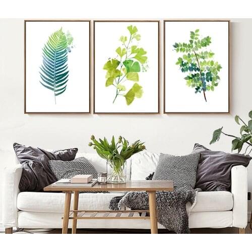 Modern Simple Nordic Living Room Decorative Canvas Painting Fresh Green Leaf Hotel Club Home Decoration Hanging Poster Decor