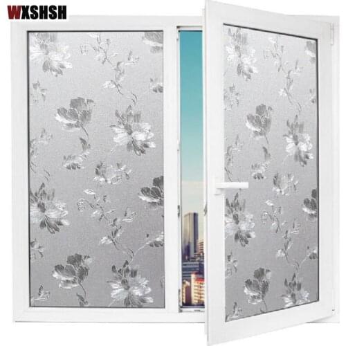 Hibiscus Glass Film Static Cling Thermal-Insulation UV-Proof Frosted Reusable Removable Home Decoration For Living Room Bedroom