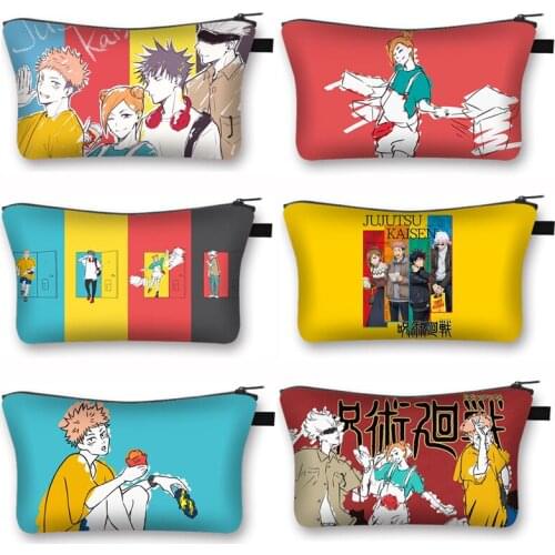 Cartoon Japan Jujutsu Kaisen Anime Makeuo Bag Gojo Satoru Yuji Itadori Women Toiletry Bags Female Cosmetic Case Cute Handbag