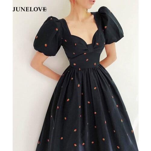 Strawberries Printed A-line Dress Short Sleeve Sexy Dresses School Retro Clothes Female Women Clothing Harajuku Korean Fashion