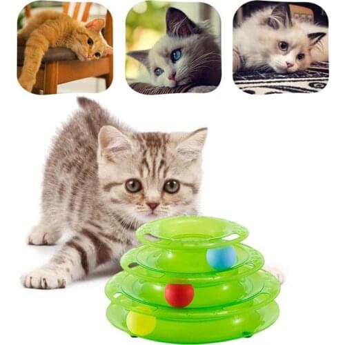 Three Levels Pet Cat Toy Tower Tracks Disc Cat Intelligence Amusement Triple Pay Disc Cat Toys Ball Training Amusement Plate