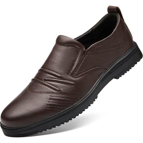 Luxury Mens Genuine Leather Shoes Spring Man First Layer Cowhide Business Circle Head Breathable Loafers Slip-on Footwear