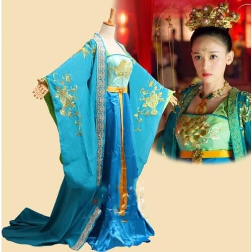 TV Play Xiao'AoJiangHu The Smiling Proud Wanderer Actress Chen QiaoEn Blue Dance Costume Hanfu with Delicate Embroidery