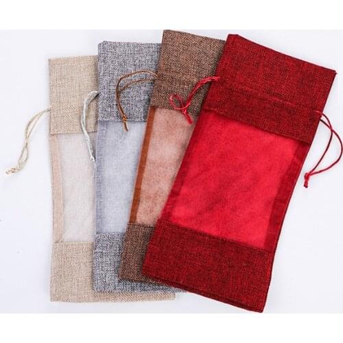 Red Wine Packaging Open Window drawstring Bags Transparent Mesh Imitation Sack Portable Imitation Sack Red Wine Gift Box 14×30cm