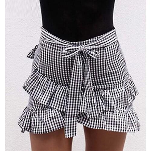 Womens Sexy Chic Retro Summer Skirts High Waist Ruffles Evening Print Flared Skirt Casual Party Beach Lace-up Mini Skirt Short