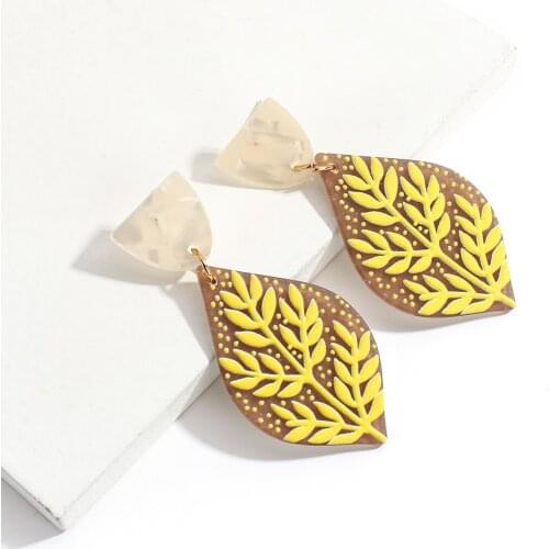 AENSOA Fashion Leaf Geometric Acrylic Drop Earrings For Women Girl 2021 Trendy Retro Dangle Earring Pendant Travel Party Jewelry